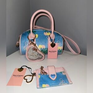 NEW JUICY COUTURE RETRO JUICY CHERRY MINI BARREL BAG   BLUE GLEAM MULTI SET